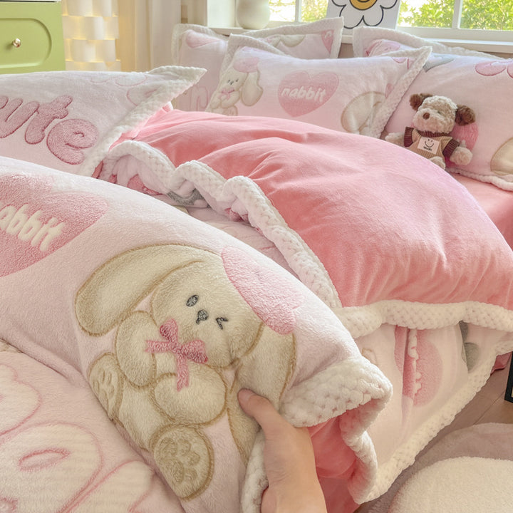 Cartoon Animal Plush Comforter Set