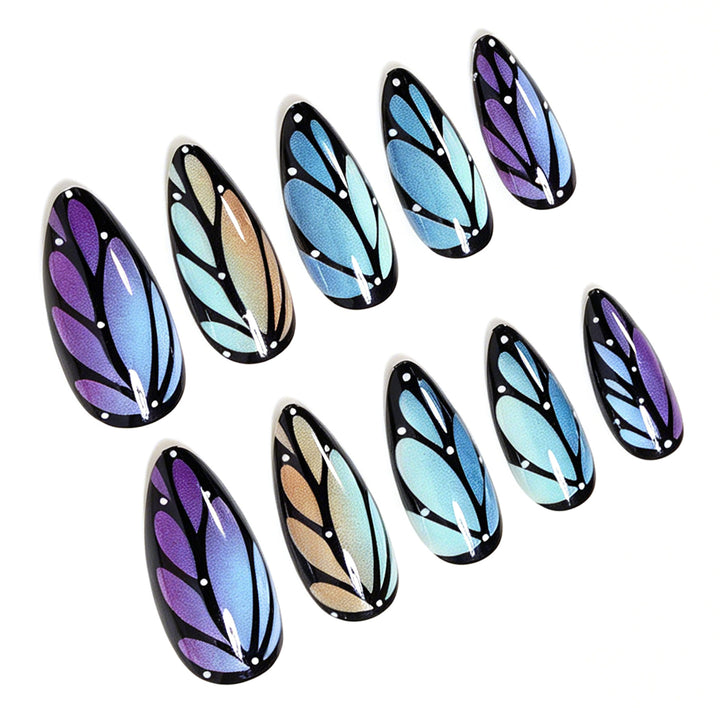 Artistic Stiletto Nail Art Set with Leaf Patterns Stornfield