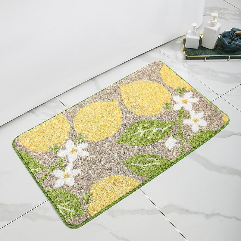 Lemon-Printed Plush Bath Mat