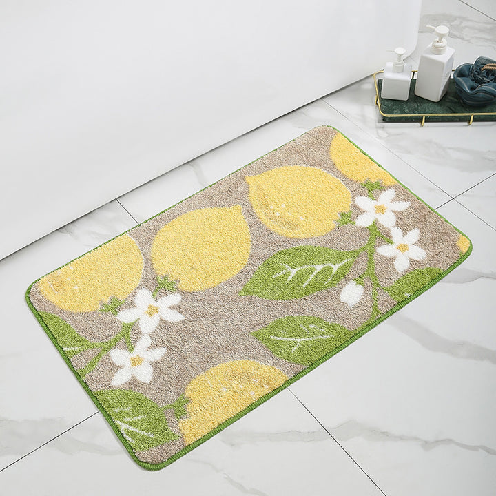 Lemon-Printed Plush Bath Mat