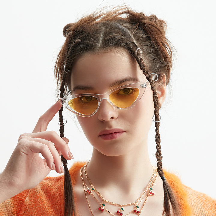 Women's Cat-Eye Sunglasses with Transparent Frame Construction and Yellow Lenses Stornfield