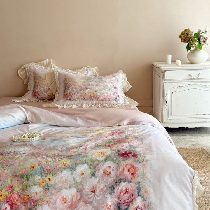 Floral Ruffled Lace-Trim Duvet Cover Set