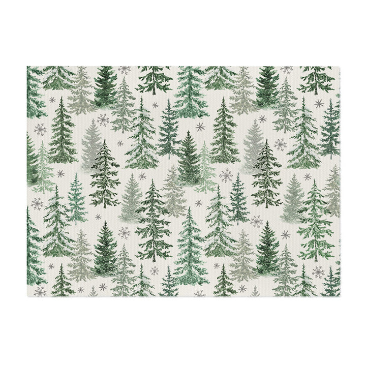 Decorative Rectangular Cotton-Linen Holiday Tablecloth with Repeating Hand-Painted Christmas Tree Motif