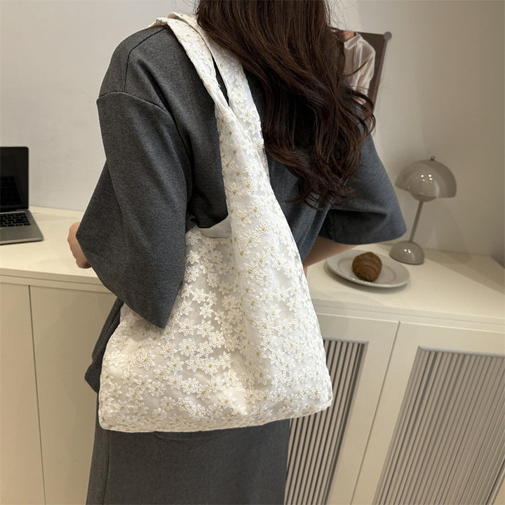 Elegant Floral Embroidered Grocery Tote Bag Stornfield