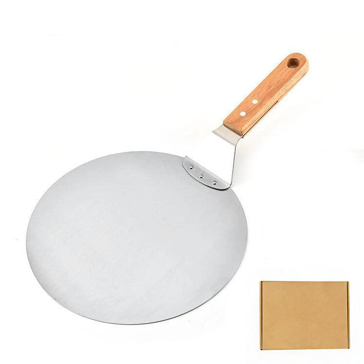 thin stainless steel round pizza peel with wooden handle Stornfield