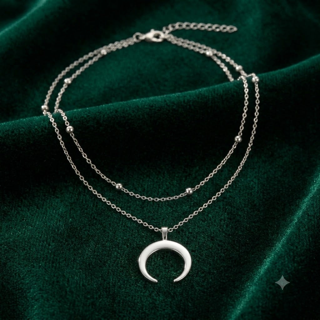 Layered Crescent Moon Pendant Necklace Stornfield