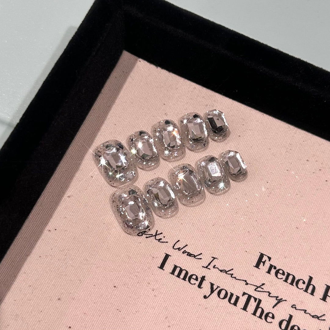 Premium Crystal-Accentuated Press-On Nail Art Set
