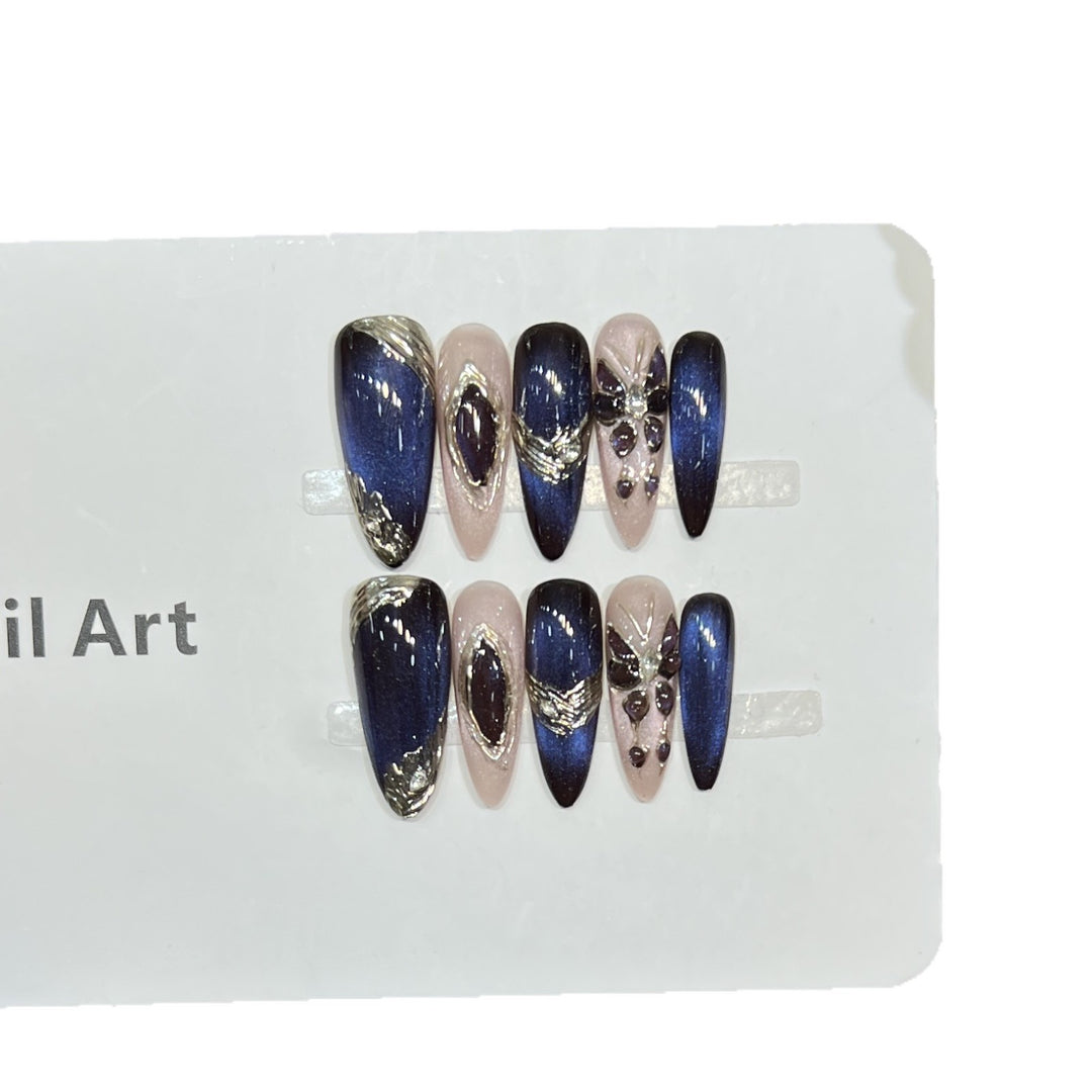 Elegant Stiletto Press-On Nail Art Set with Gemstone Accents Stornfield