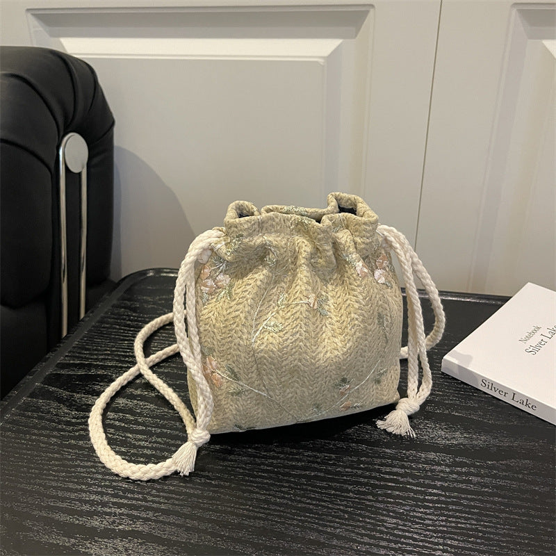 Embroidered Drawstring Mini Handbag