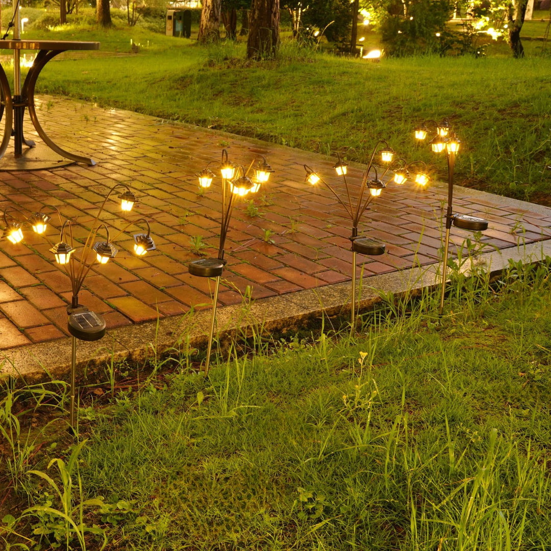 Decorative Multi-Head Solar Garden Stake Lanterns With Warm LED Stornfield
