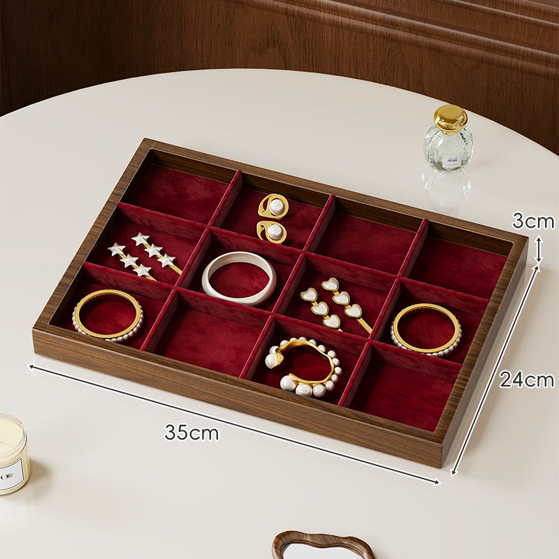 Twelve-Compartment Bamboo Jewelry Organizer Tray