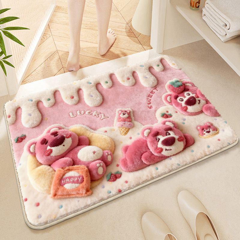 Cute Bear Theme Plush Bath Mat