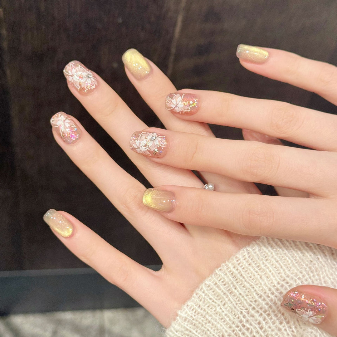Delicate Floral Accented Press-On Nail Art Set