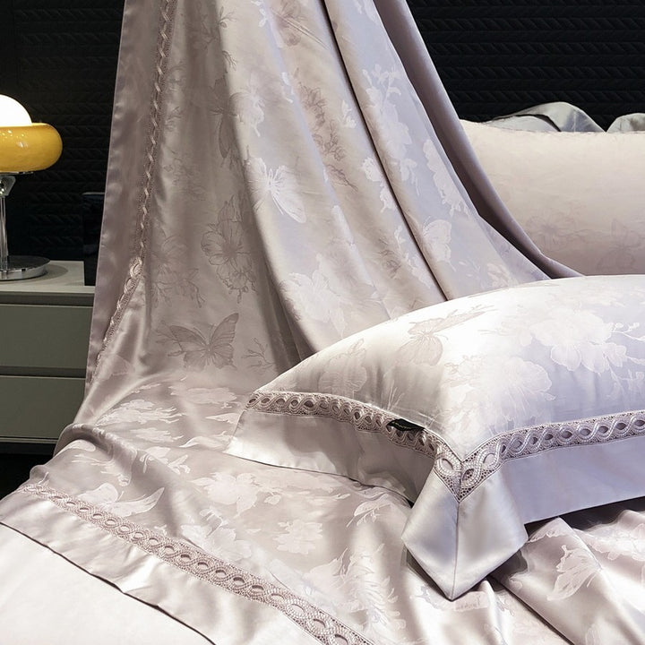 Luxury Satin Jacquard Duvet Cover Set with Embroidered Pillow Shams