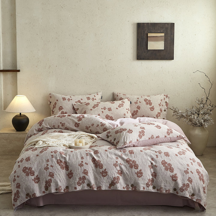 Floral cotton blend bedding set with button closure and reversible function
