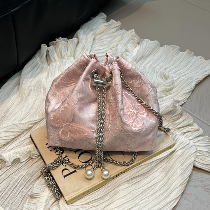 Butterfly Embellished Evening Drawstring Handbag