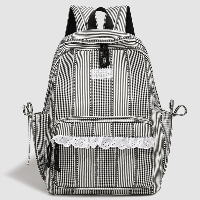 Stylish Striped Backpack with Lace Trim Stornfield