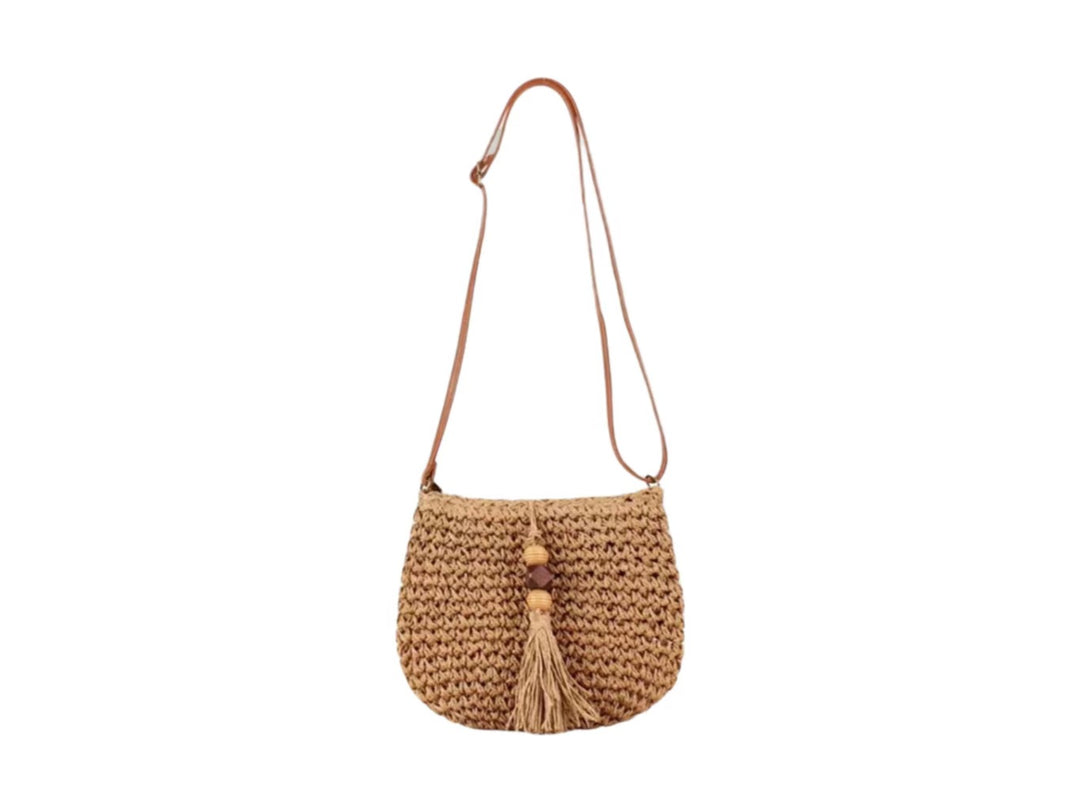 Handwoven shoulder bag with tassels and wooden details Stornfield