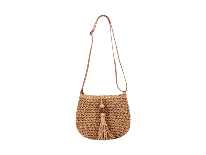 Handwoven shoulder bag with tassels and wooden details Stornfield