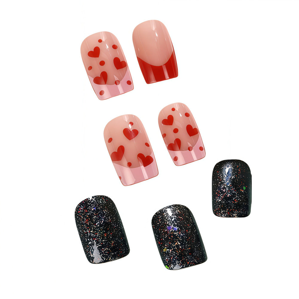 Creative artificial nails with heart design and glitter effects Stornfield