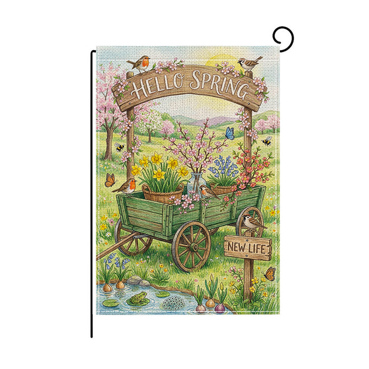 Outdoor Decorative Garden Flag Linen-Blend Welcome Poppy Design with Pole Sleeve
