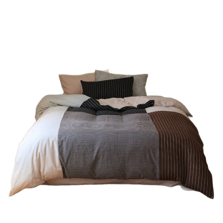 Reversible Embroidered Gingham Cotton Duvet Cover Set