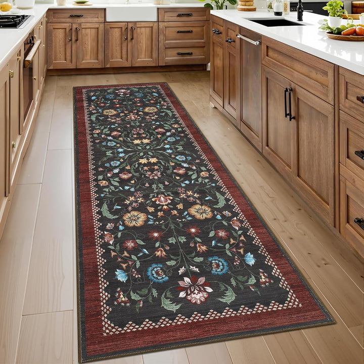 Vintage Floral Print Runner Rug