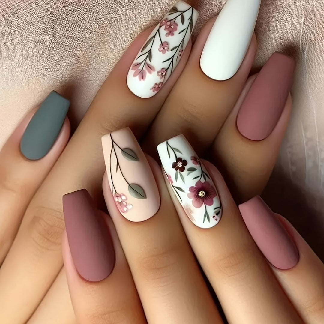Floral Art Acrylic Nail Set Stornfield
