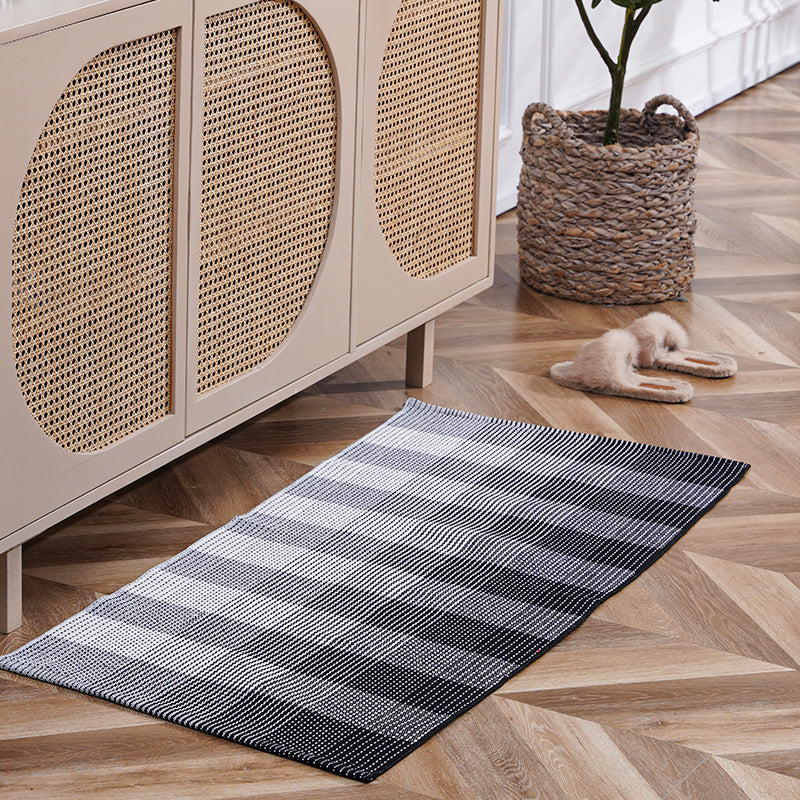 Flat-woven runner rug with check pattern and decorative border stripe Stornfield
