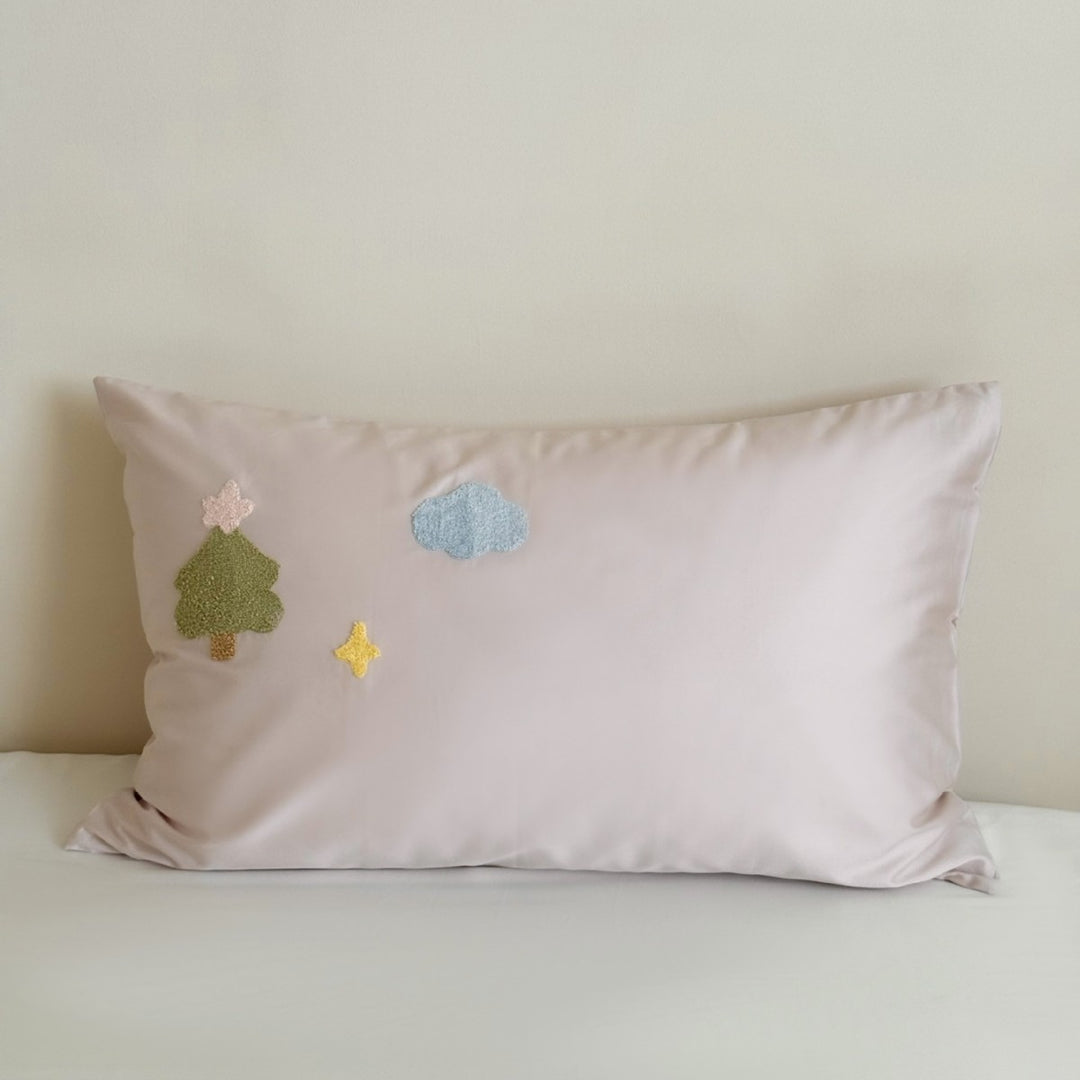 Children's Cotton Sateen Pillowcase with Embroidered Bunny Appliqué & Decorative Bow