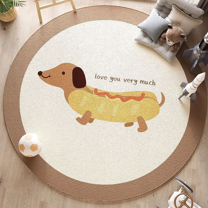 Artistic Dog Themed Round Area Rug