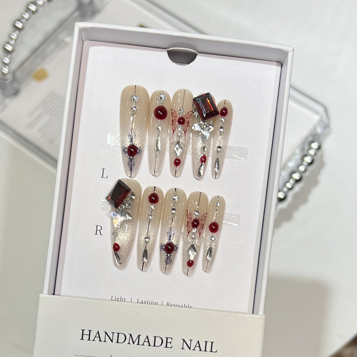 Artistic Floral Embellished Press-On Nail Set Stornfield