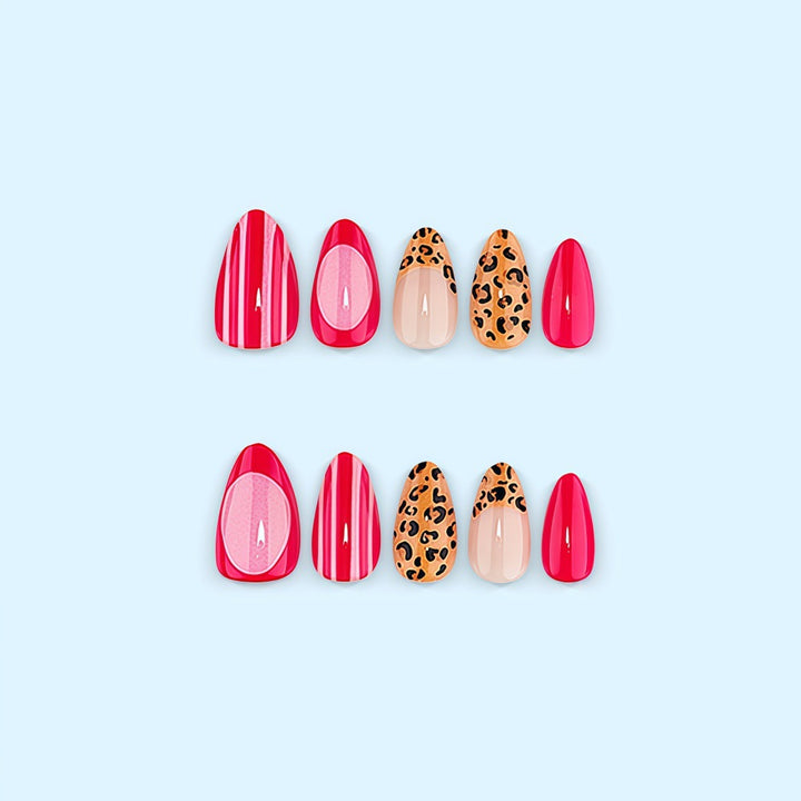 Artificial nails with trendy leopard and striped decorations Stornfield