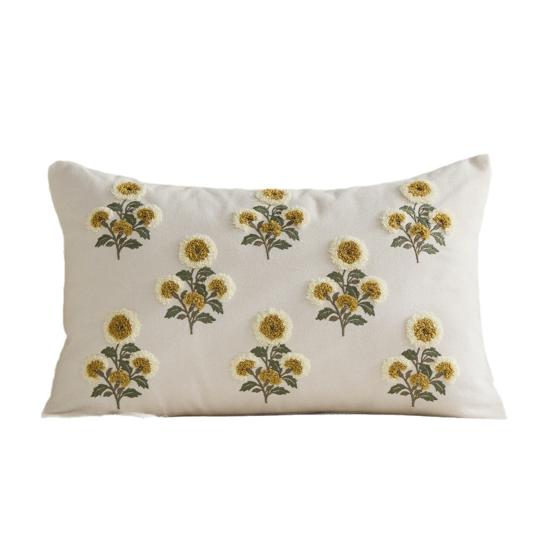 Tufted Floral Embroidered Decorative Throw Pillow Cover