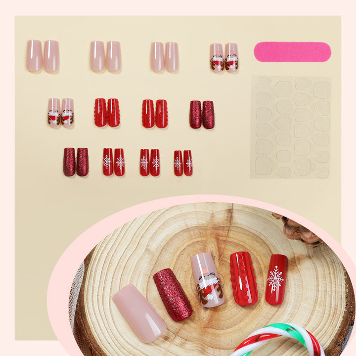 Artificial nail set with festive Christmas designs and glitter accents Stornfield