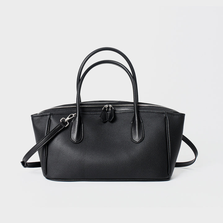 Compact Structured Tote Satchel with Dual Rounded Handles and Removable Shoulder Strap