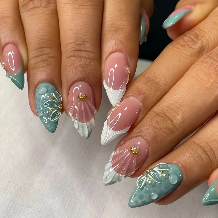 Elegant Abstract Floral Nail Art Extensions Stornfield