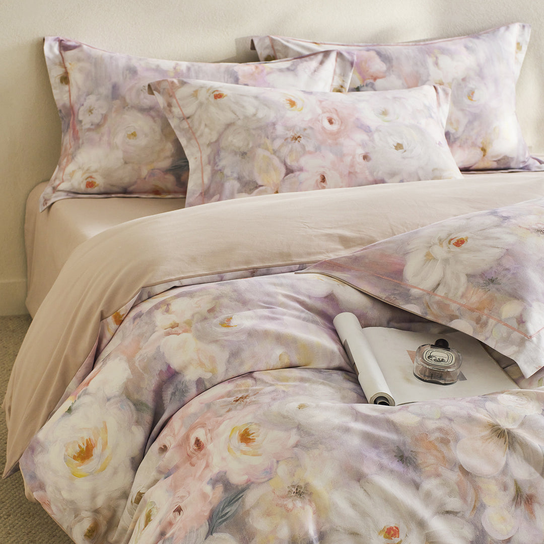 Reversible Botanical Cotton Sateen Duvet Cover Set with Pillow Shams