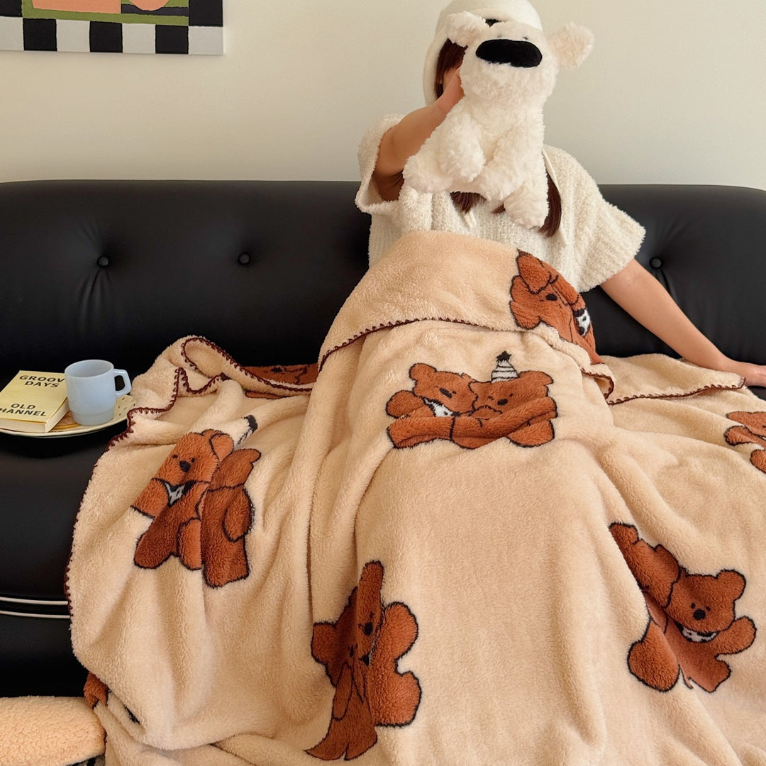 Plush Sherpa Fleece Throw Blanket with Cartoon Dog Motif