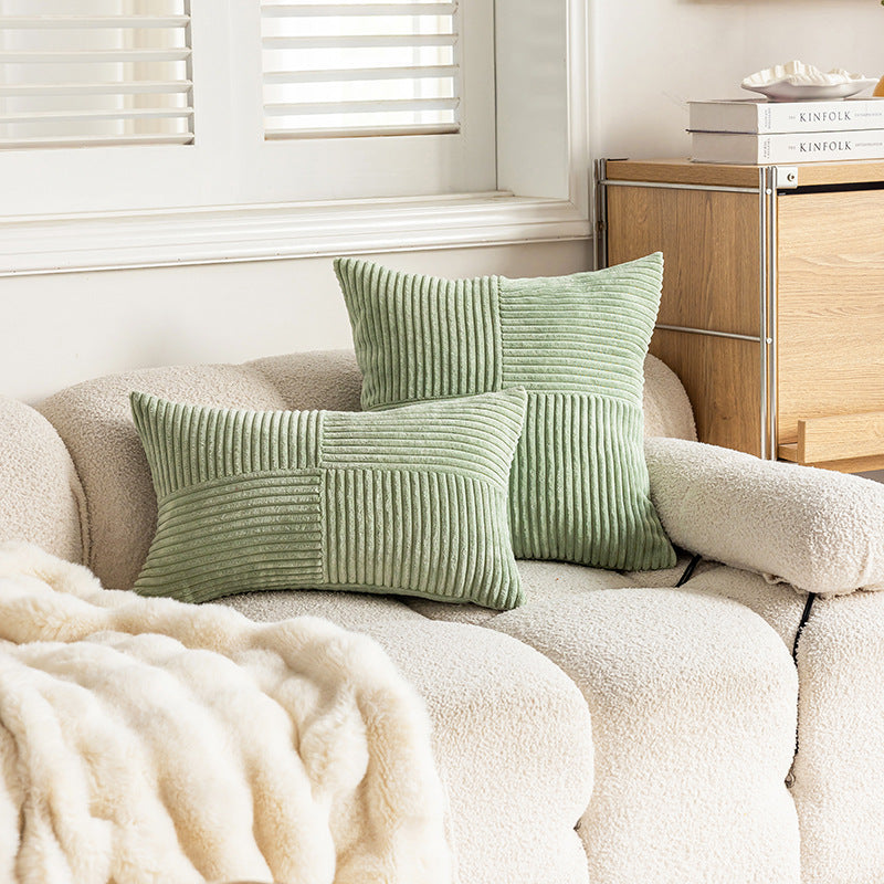 Ribbed Corduroy Velvet Lumbar and Square Cushion Set