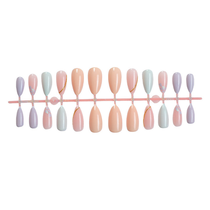 Artistic Press-On Nail Set with Gold Accent Designs Stornfield