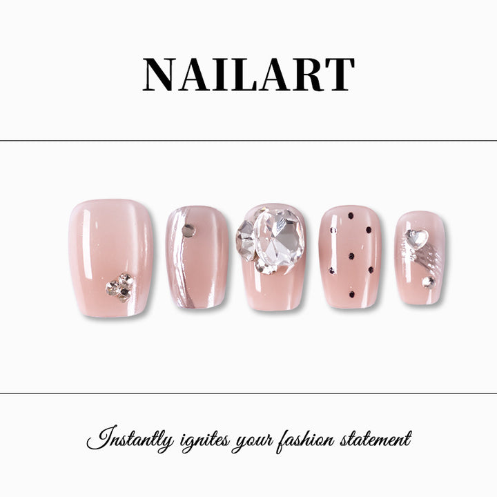 Artistic Press-On Nail Set with Rhinestone and Glossy Finish Stornfield