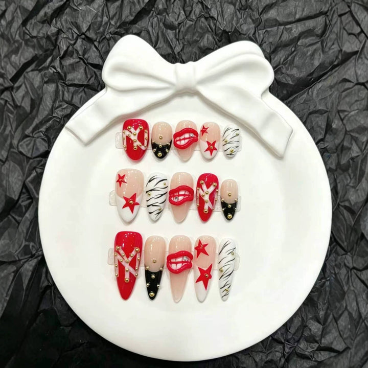 Artistic Press-On Nail Set with Unique Designs