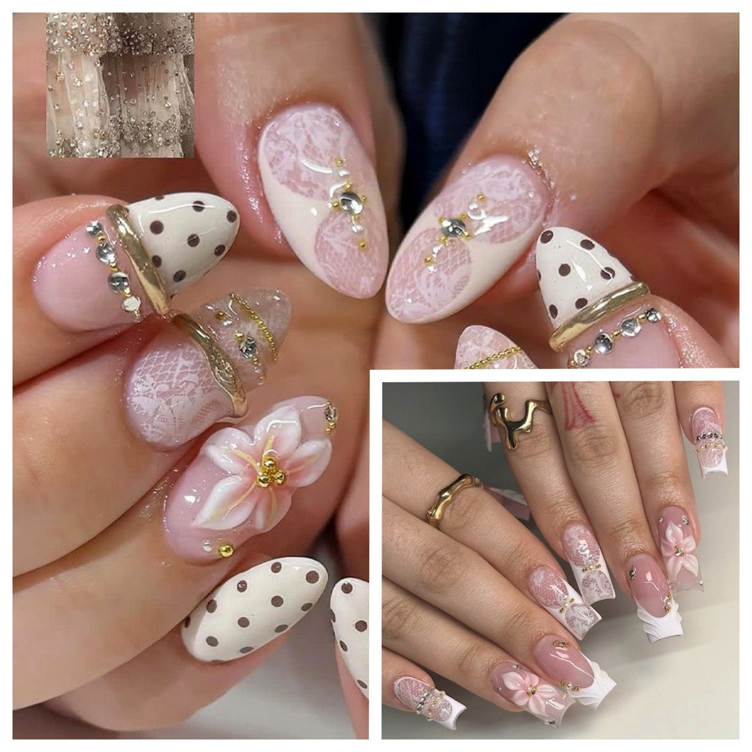 Elegant Floral Lace Design Press-On Nail Tips Stornfield