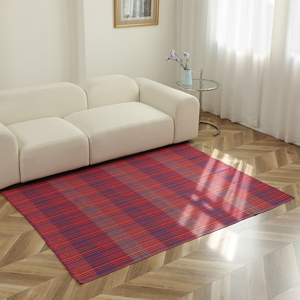 Flat-woven striped living room rug with low pile and non-slip backing