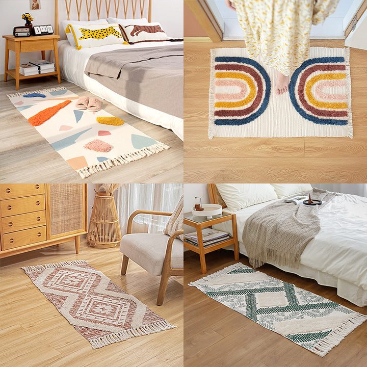 decorative woven bathroom runner with botanical jacquard pattern and fringes Stornfield
