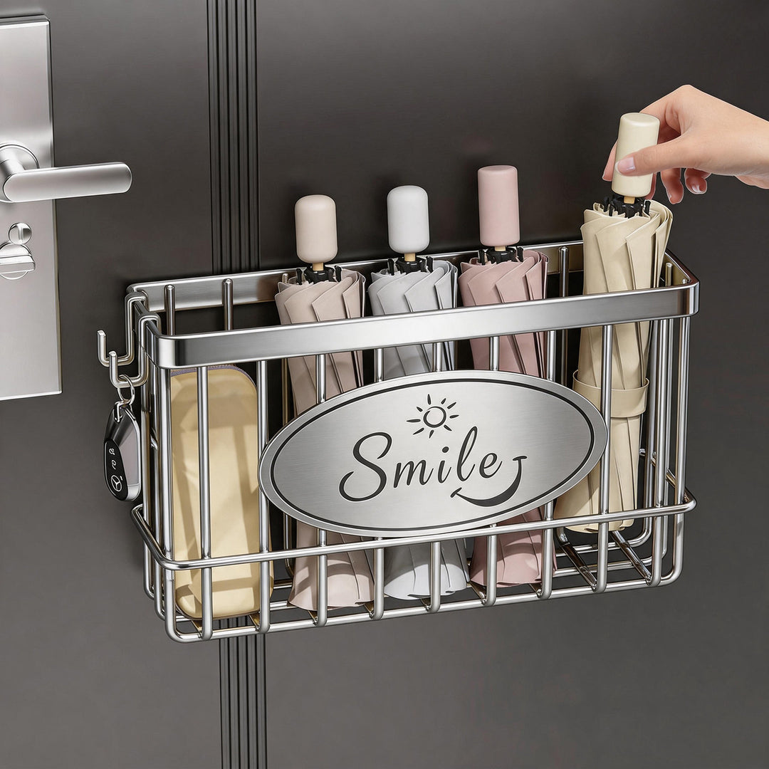 Wall-Mounted Metal Umbrella Organizer for Collapsible Umbrellas
