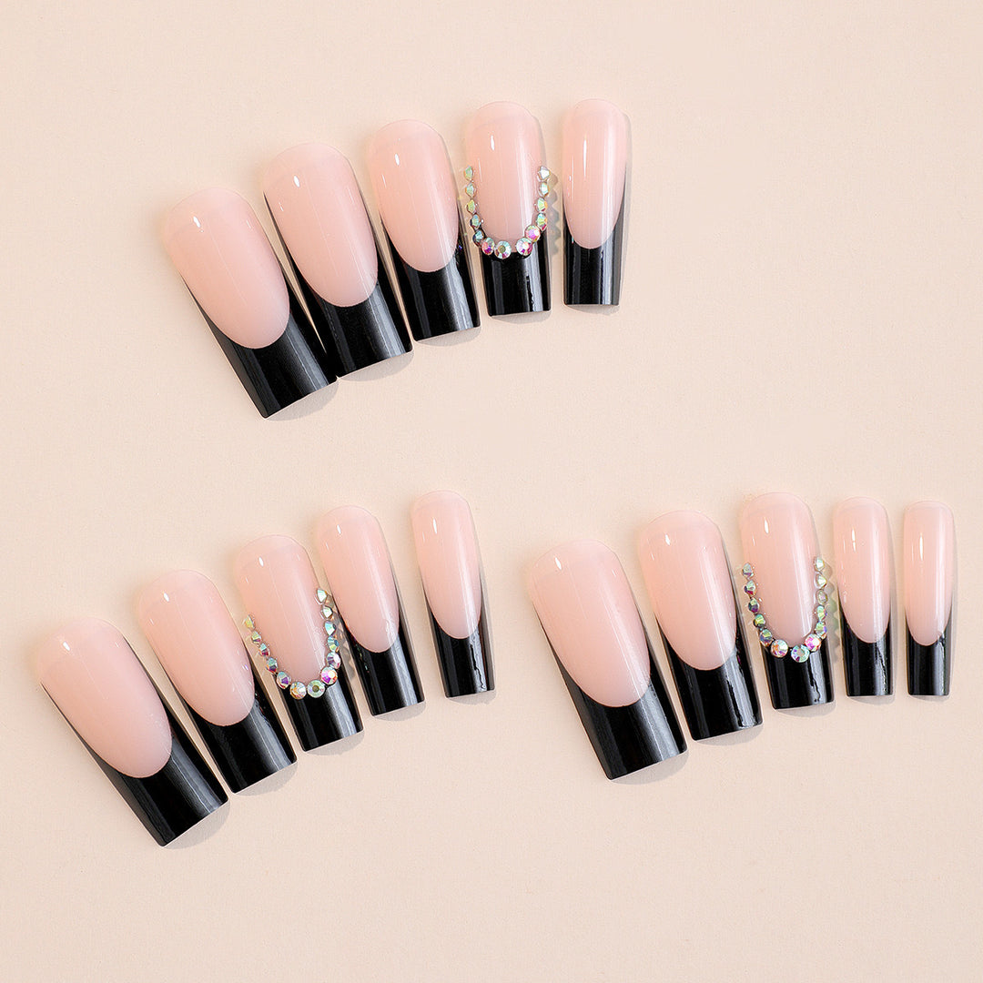 Artificial nail set with elegant rhinestone decorations and stylish high-gloss finish Stornfield