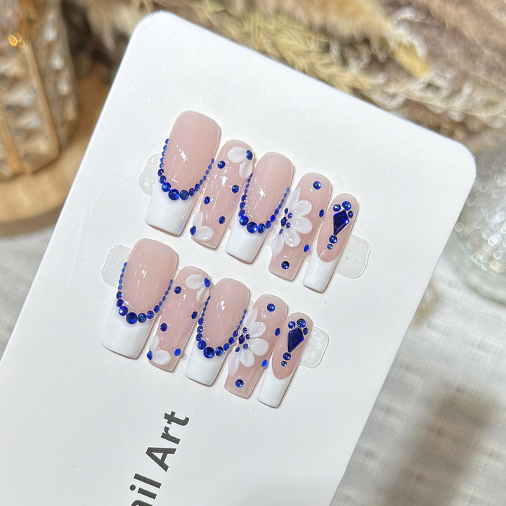 Decorative Press-On Nails with Floral and Gemstone Accents Stornfield