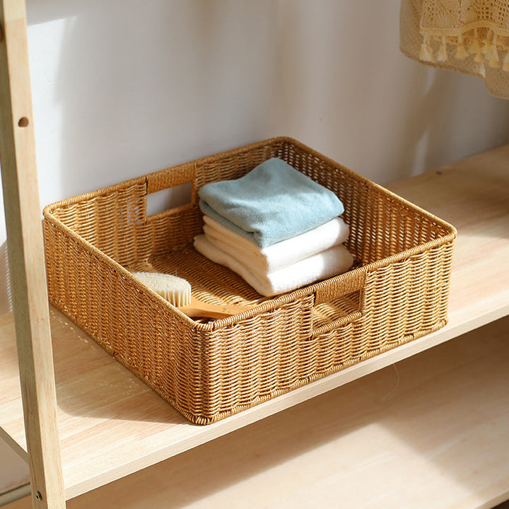 Handwoven Rectangular Storage Basket with Cut-Out Handles Stornfield